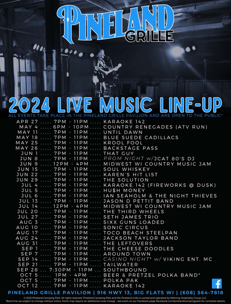 2024 live music calendar for Pineland Camping Park