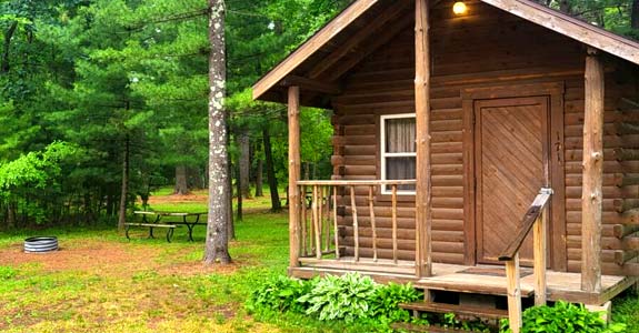 Rustic and cozy cabins and rental units at the Pineland Campground in Big Flats WI