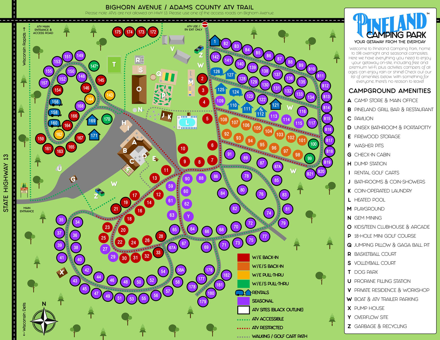 Map of the Pineland Camping Park, click to view pdf of map