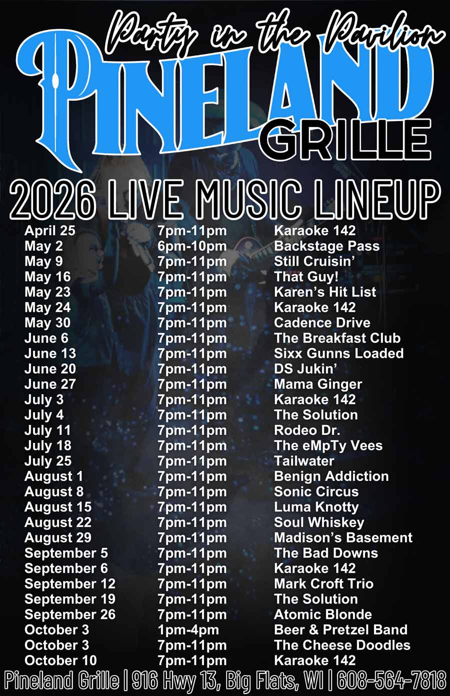 Pineland Grille music lineup in 2026